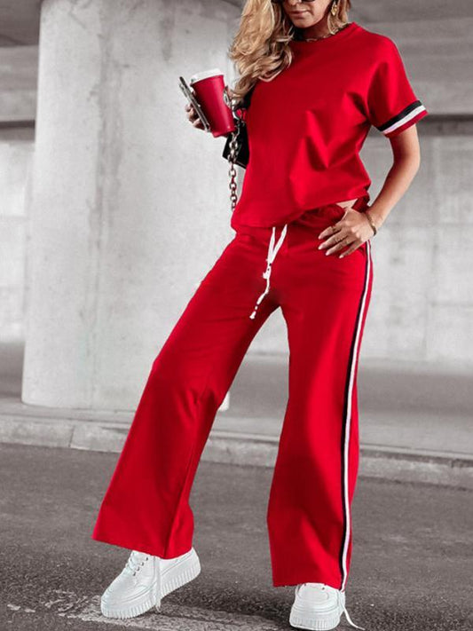 Women's Round Neck Short Sleeve Two Piece Suit