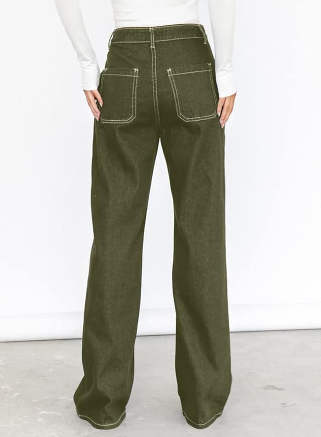 Dokotoo Women's Casual Mid Waist Cargo Jeans Stretch Wide Leg Denim Pants with Pockets