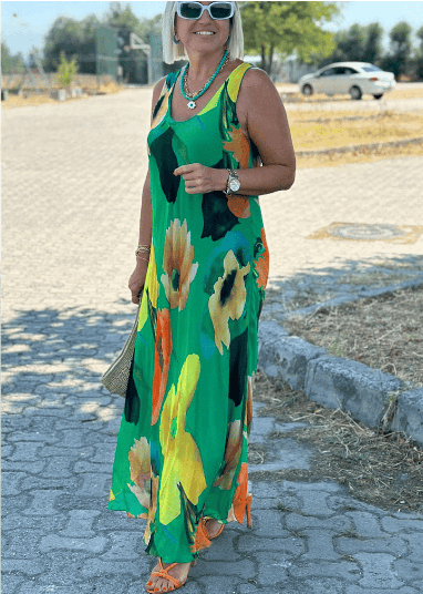 Floral Print Silk Chiffon Maxi Dress with U-Neckline