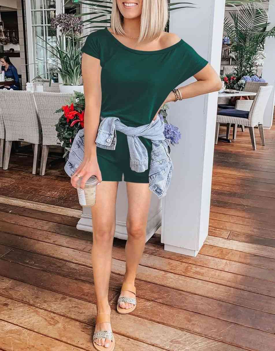 ANRABESS Casual Off Shoulder Elastic Waist Stretchy Long Romper Jumpsuit
