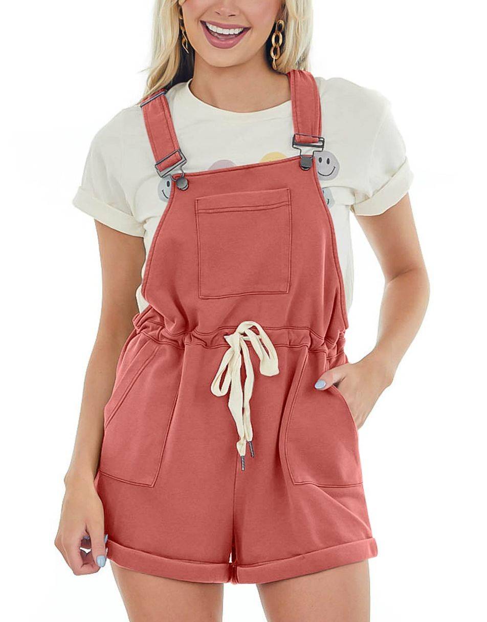 ANRABESS Casual Straps Short Bib Overalls Basic Drawstring Romper Jumpsuits