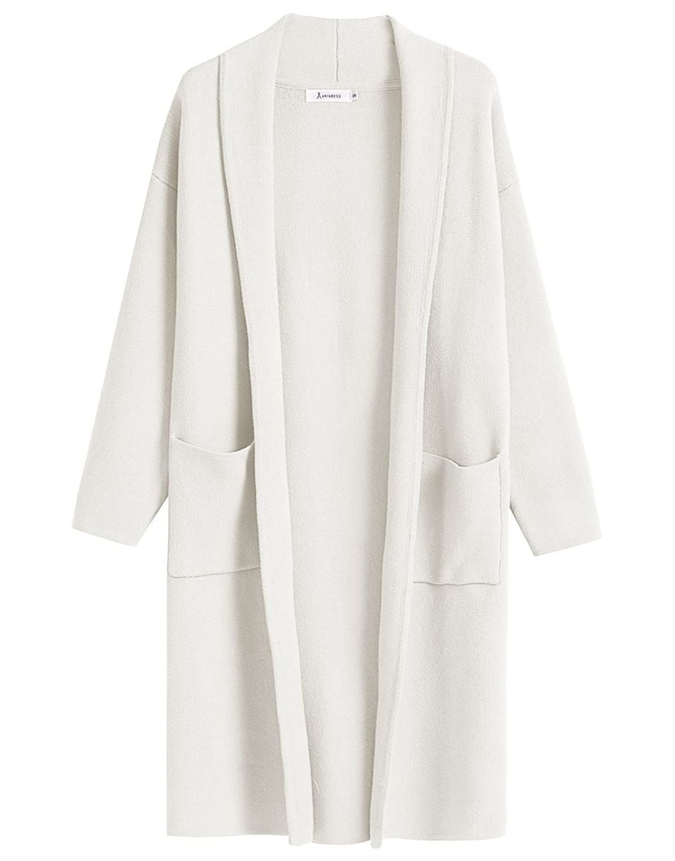 ANRABESS Women's 2023 Fall Cardigan Sweater Long Sleeve Open Front Lapel Coat Casual Knit Coatigan Jacket with Pockets