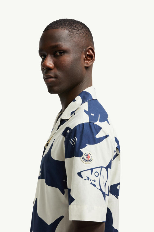 Shark Print Cotton Short Sleeve Shirt