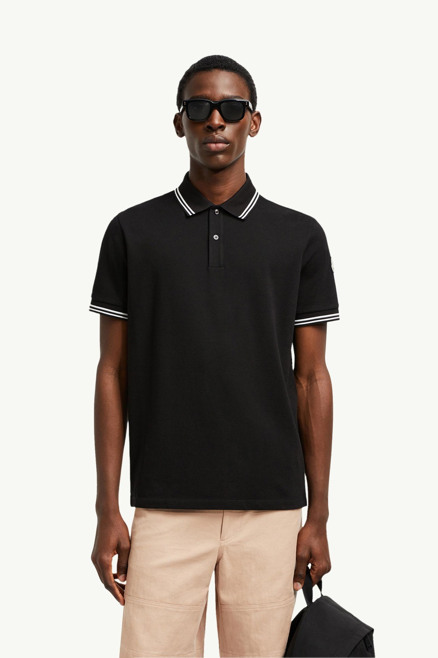 Striped Trim Cotton Piquet Polo Shirt