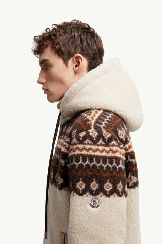 Geometric Jacquard Wool Blend Hoodie