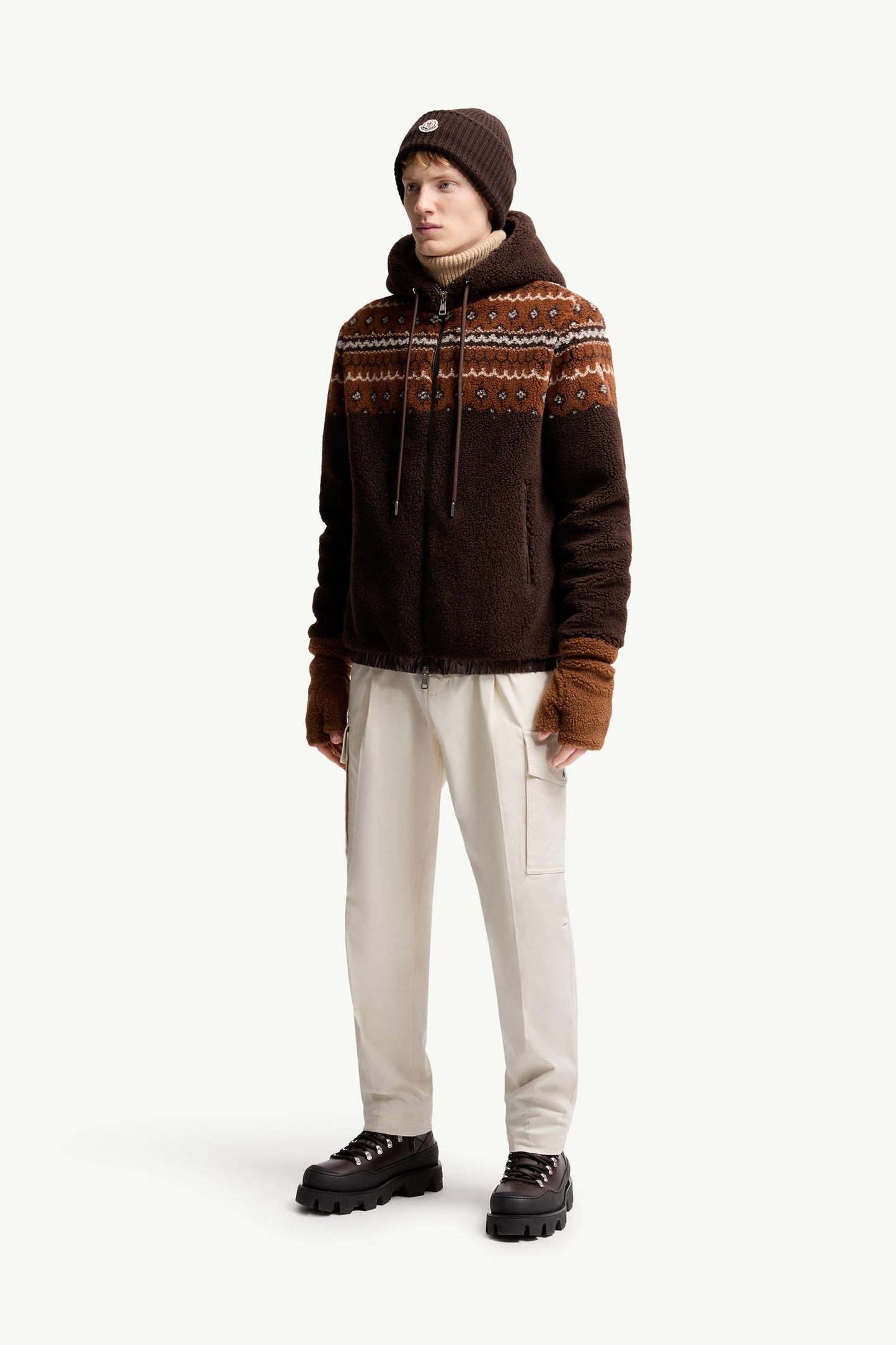 Geometric Jacquard Wool Blend Hoodie