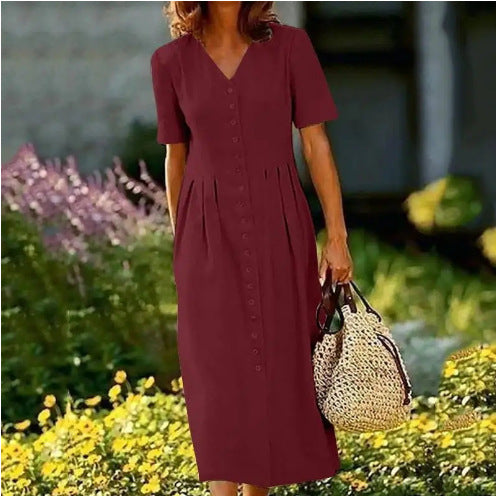 Apricot Plain Short Sleeve Midi Dress