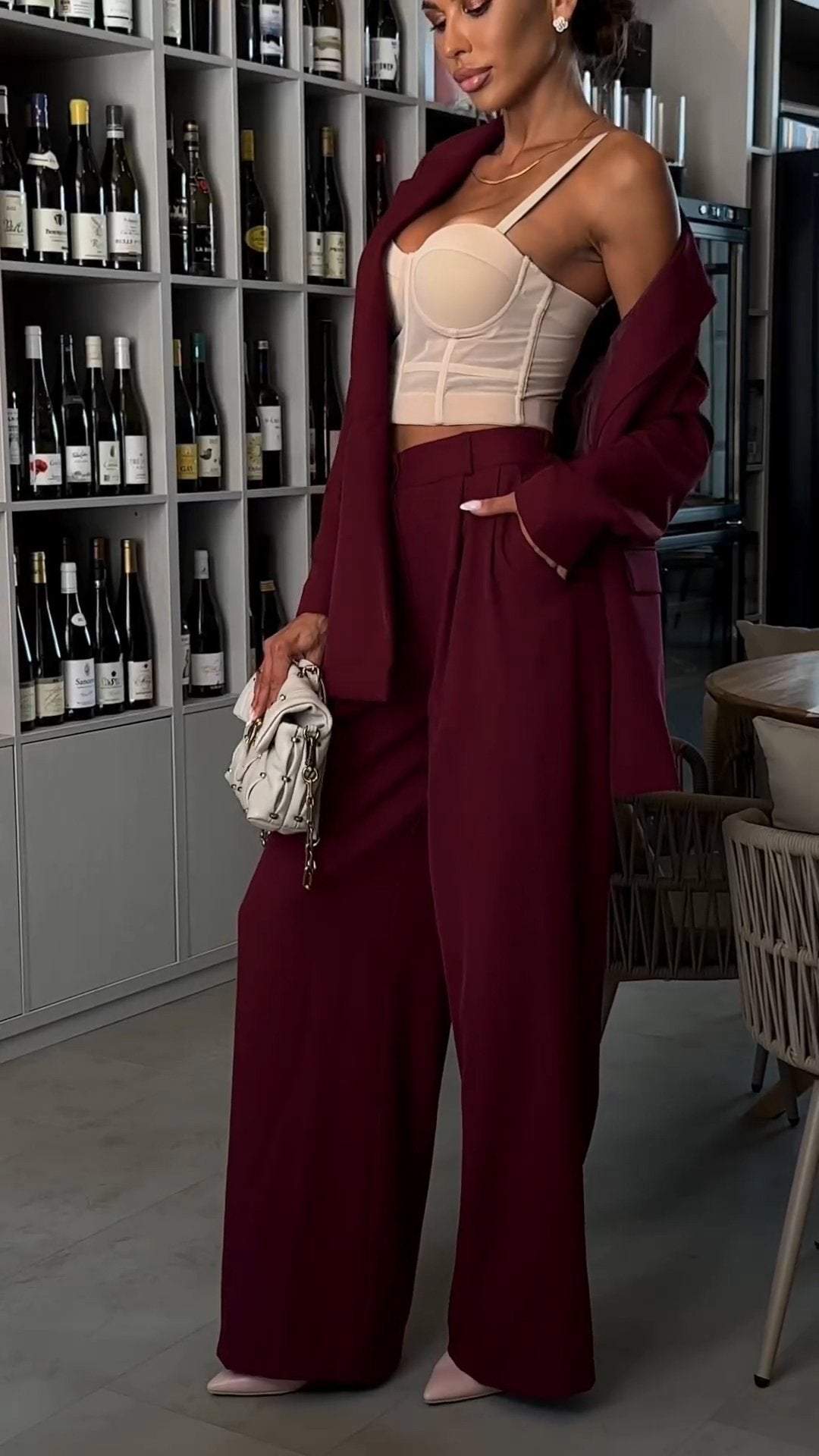 Women's Lapel Solid Color Commuter Suit Two Piece Suit