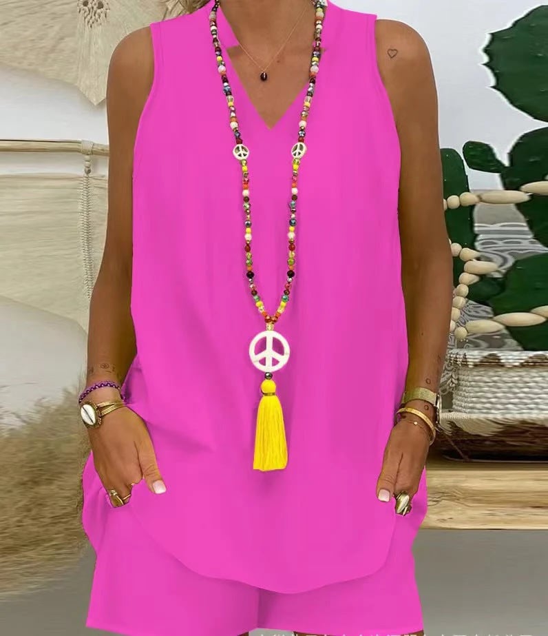 🌺🏆Collar Sleeveless Casual Top and Pants Suit