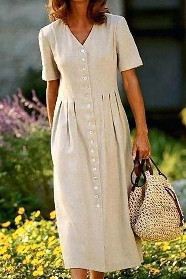 Apricot Plain Short Sleeve Midi Dress