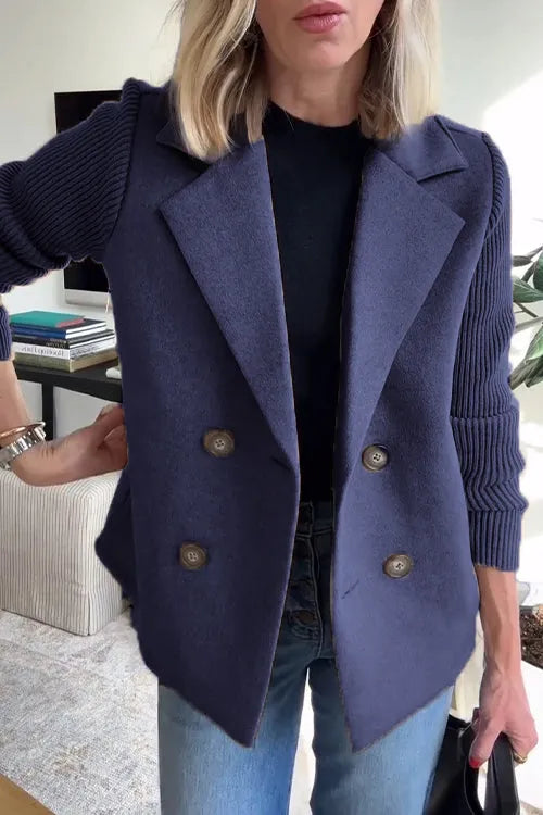 🔥50% Off-Limited Time⏳ Lapel Knitted Patchwork Sleeve Casual Coat
