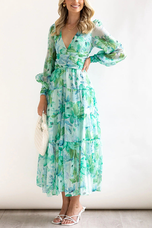Painted Inspiration Blumen-Maxikleid mit Ballonärmeln