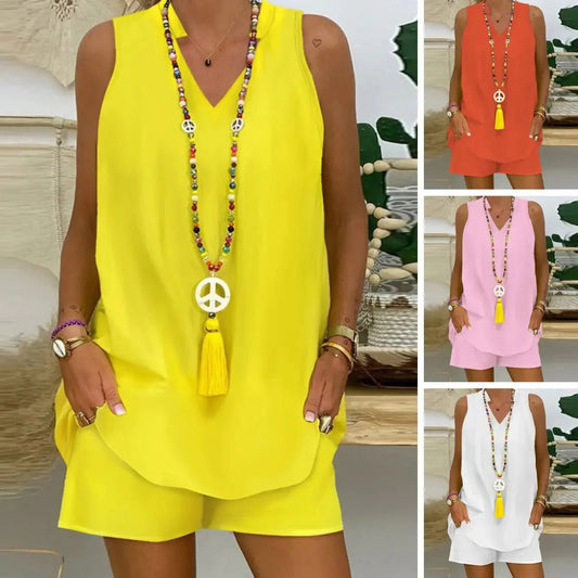 🌺🏆Collar Sleeveless Casual Top and Pants Suit