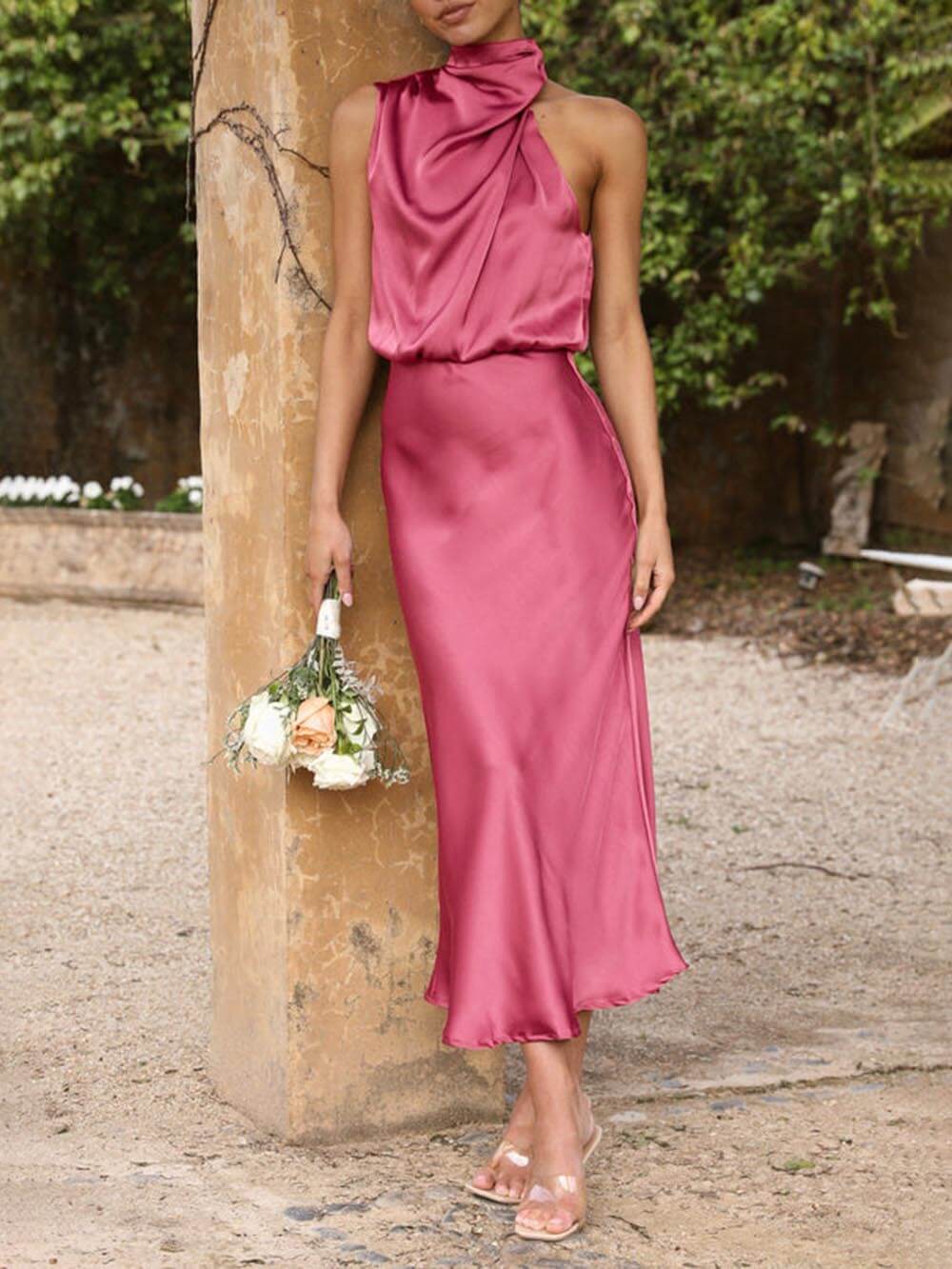 Unique Bridesmaid Maxi Dresses with Sleeveless High Neck