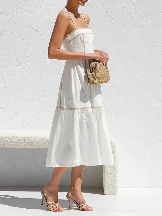 Midi dress with contrasting trim and adjustable straps