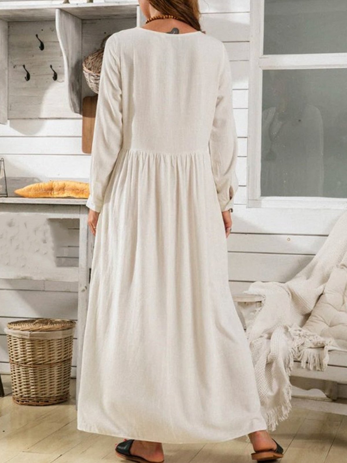 Women's Pure Color Elegant Cotton Dress