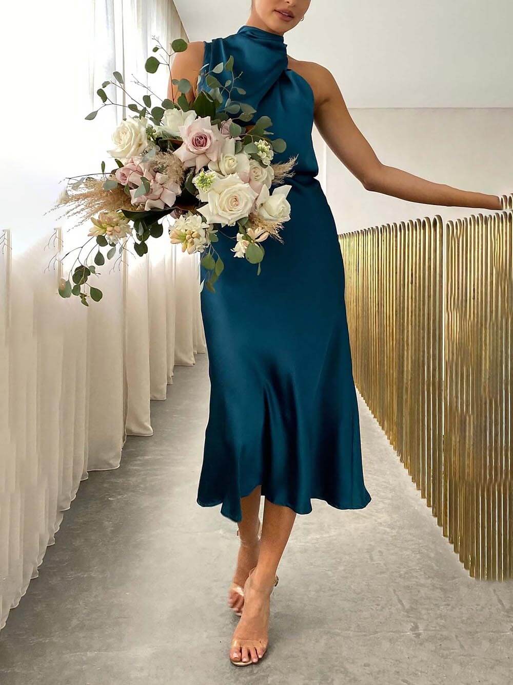 Unique Bridesmaid Maxi Dresses with Sleeveless High Neck