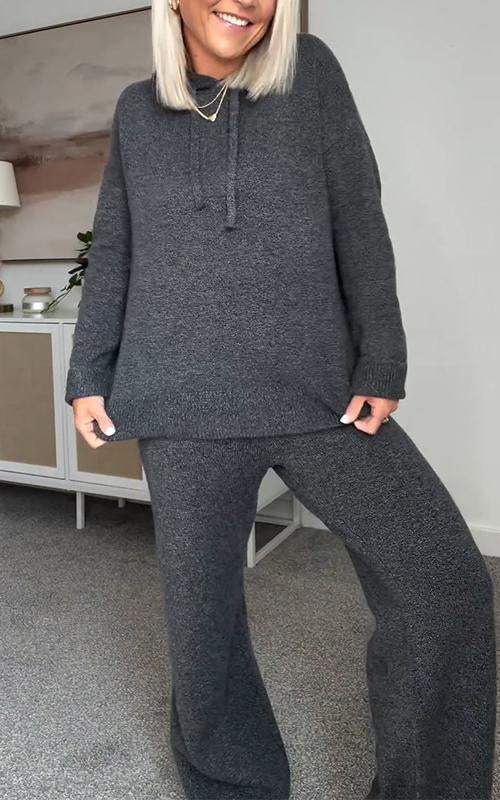 Women's Hooded Knitted Sweater Two Piece Set