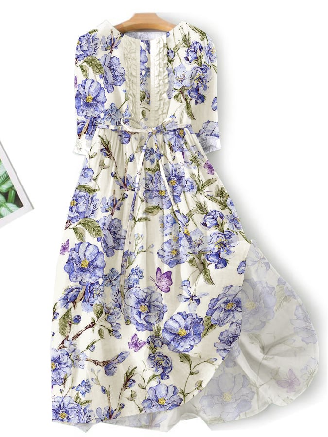 Casual Literary Floral Print Dress