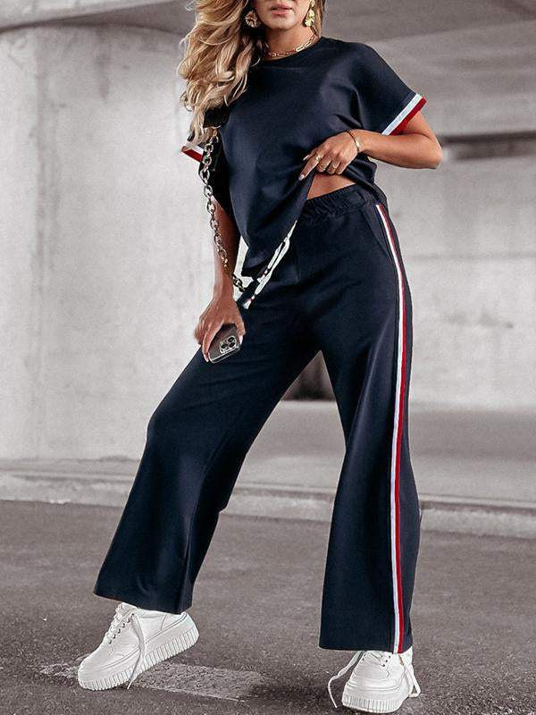 Women's Round Neck Short Sleeve Two Piece Suit