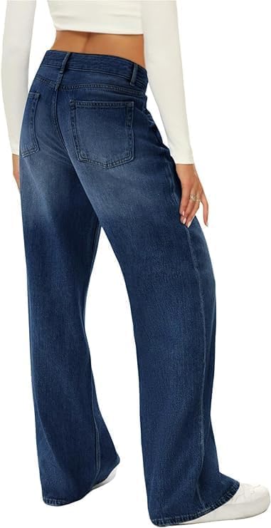 HDLTE Women Wide Leg Jeans High Waist Baggy Jeans Loose Boyfriend Jeans Denim Pants Y2K