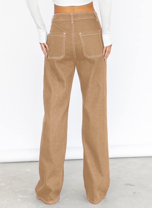 Dokotoo Women's Casual Mid Waist Cargo Jeans Stretch Wide Leg Denim Pants with Pockets