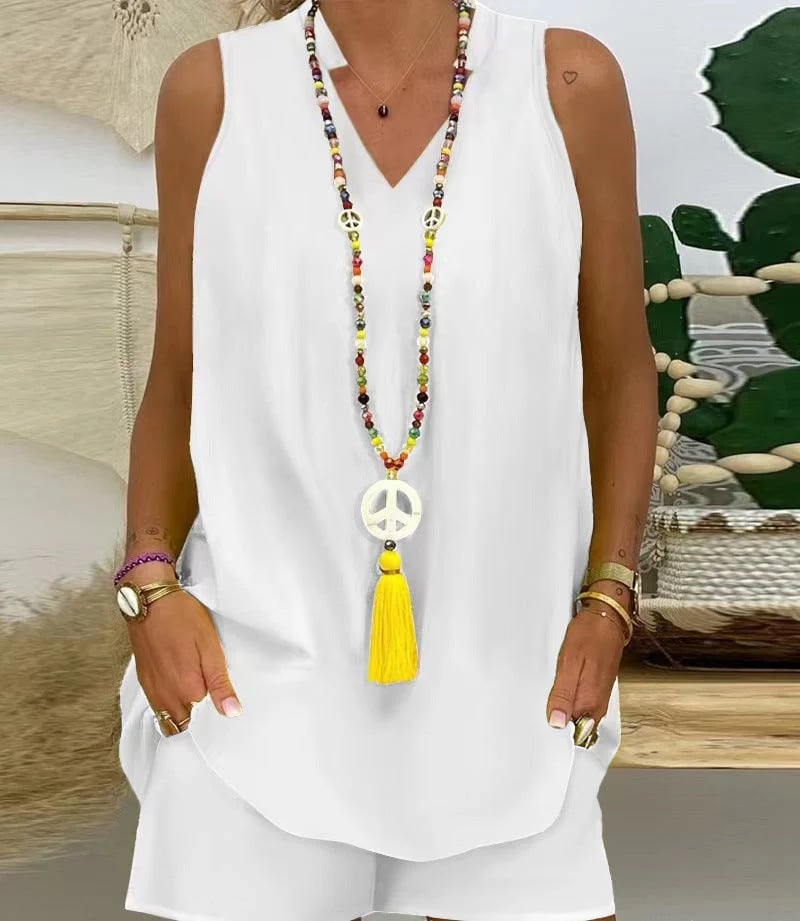 🌺🏆Collar Sleeveless Casual Top and Pants Suit