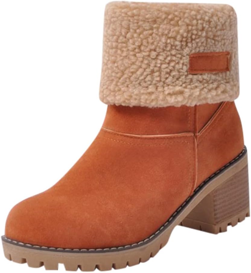 Women's Solid Color Fuzzy Boots, Soft Sole Chunky Heel Fleece Lining Boots, Winter Non-slip Snow Boots
