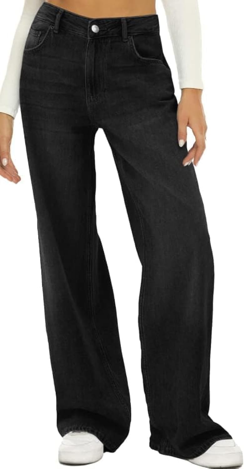 HDLTE Women Wide Leg Jeans High Waist Baggy Jeans Loose Boyfriend Jeans Denim Pants Y2K