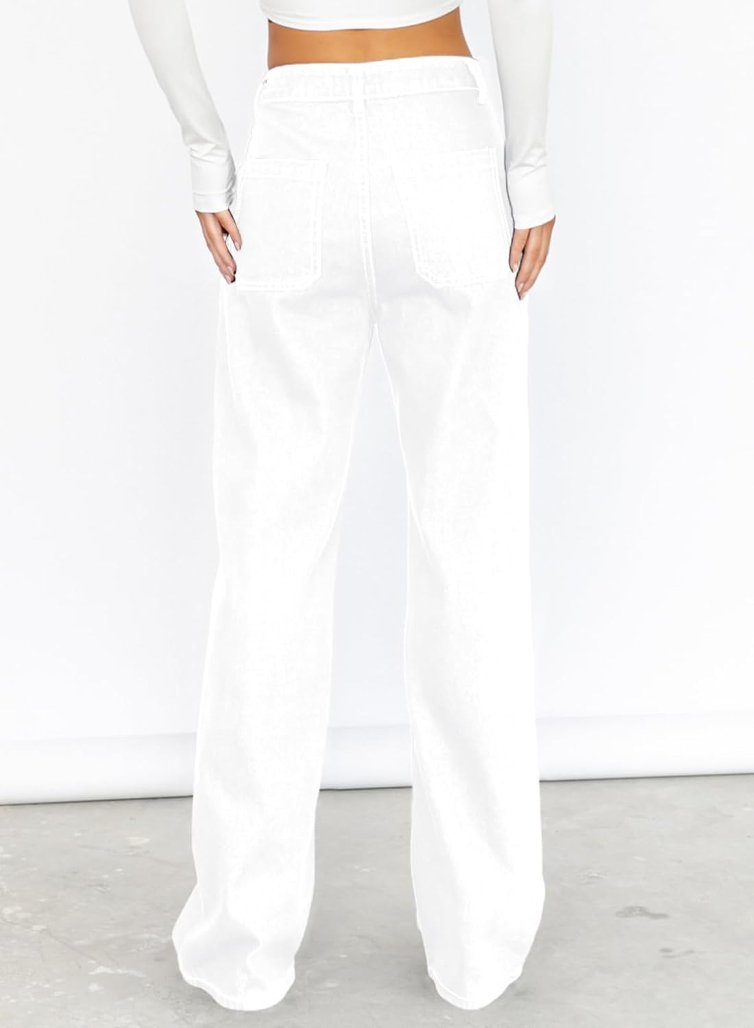 Dokotoo Women's Casual Mid Waist Cargo Jeans Stretch Wide Leg Denim Pants with Pockets