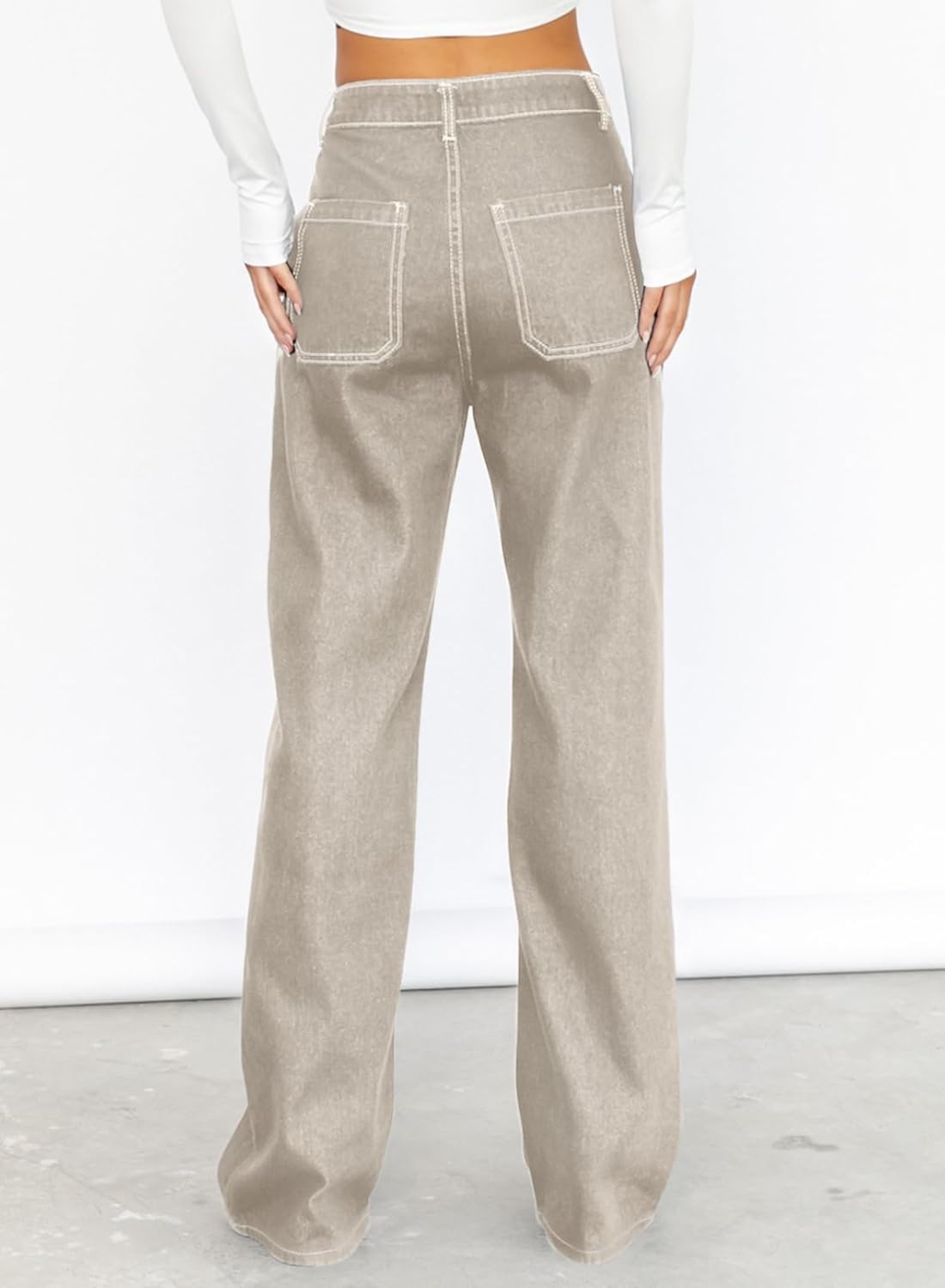 Dokotoo Women's Casual Mid Waist Cargo Jeans Stretch Wide Leg Denim Pants with Pockets