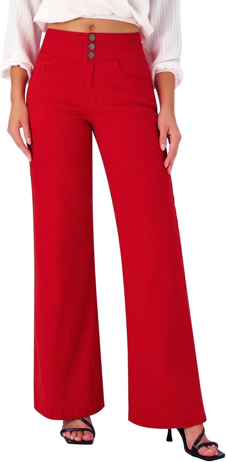 roswear Women's Wide Leg Jeans Casual High Waisted Stretch Baggy Loose Denim Pants