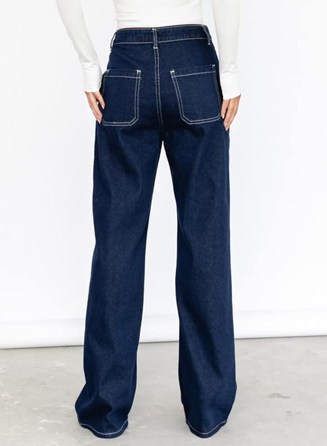 Dokotoo Women's Casual Mid Waist Cargo Jeans Stretch Wide Leg Denim Pants with Pockets