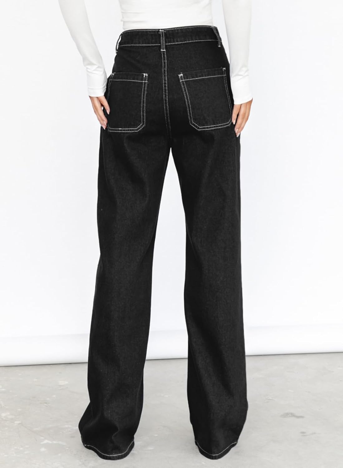 Dokotoo Women's Casual Mid Waist Cargo Jeans Stretch Wide Leg Denim Pants with Pockets