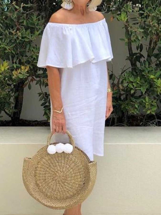 Women's Casual Solid Color Off Neck Midi Dress