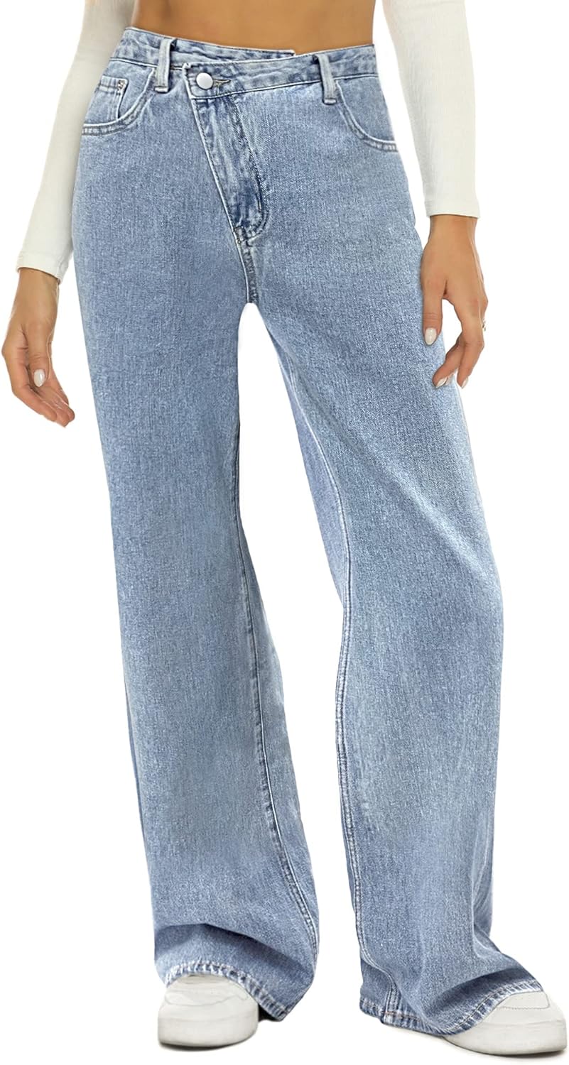 HDLTE Women Wide Leg Jeans High Waist Baggy Jeans Loose Boyfriend Jeans Denim Pants Y2K