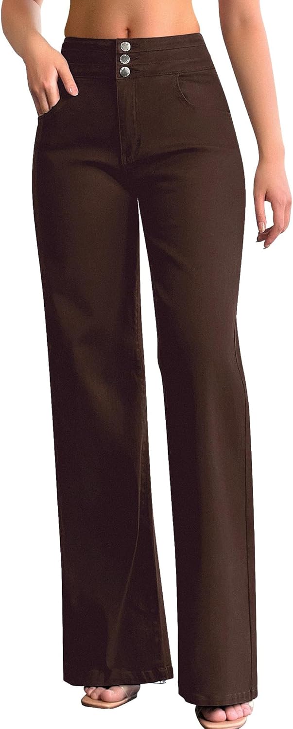 roswear Women's Wide Leg Jeans Casual High Waisted Stretch Baggy Loose Denim Pants