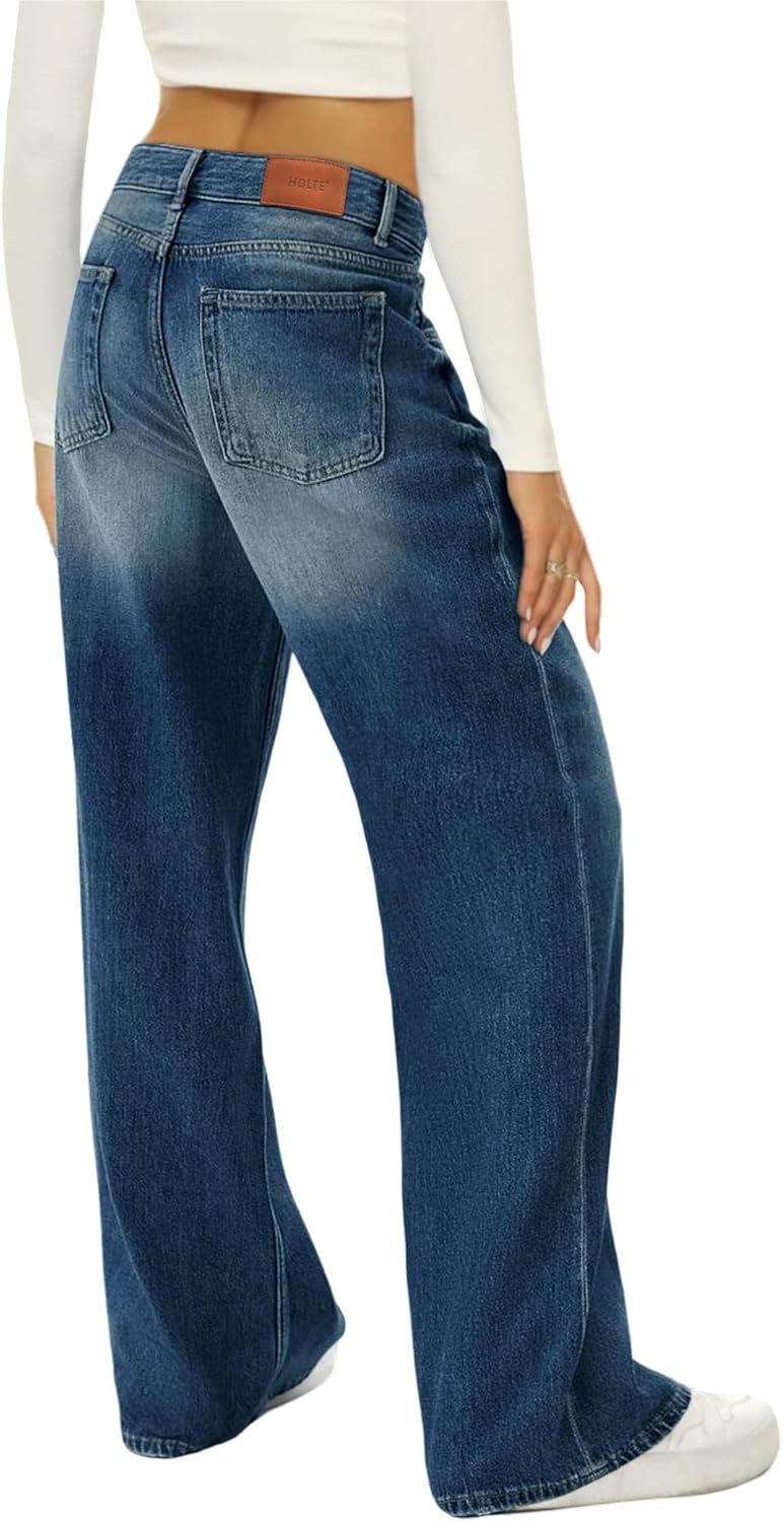 HDLTE Women Wide Leg Jeans High Waist Baggy Jeans Loose Boyfriend Jeans Denim Pants Y2K
