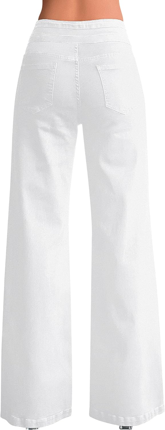 roswear Women's Wide Leg Jeans Casual High Waisted Stretch Baggy Loose Denim Pants