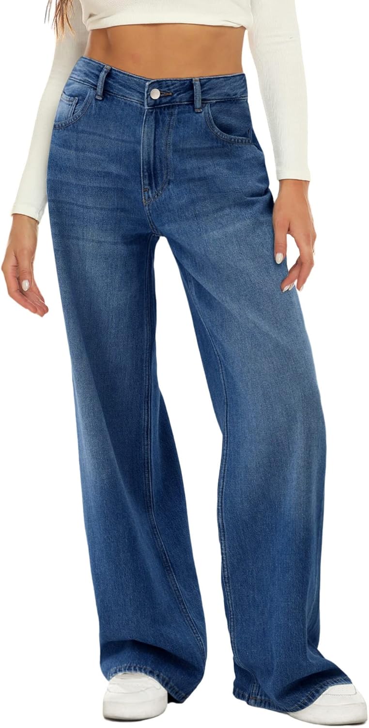 HDLTE Women Wide Leg Jeans High Waist Baggy Jeans Loose Boyfriend Jeans Denim Pants Y2K