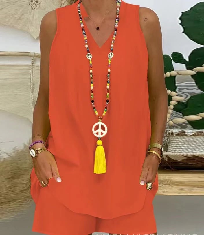 🌺🏆Collar Sleeveless Casual Top and Pants Suit