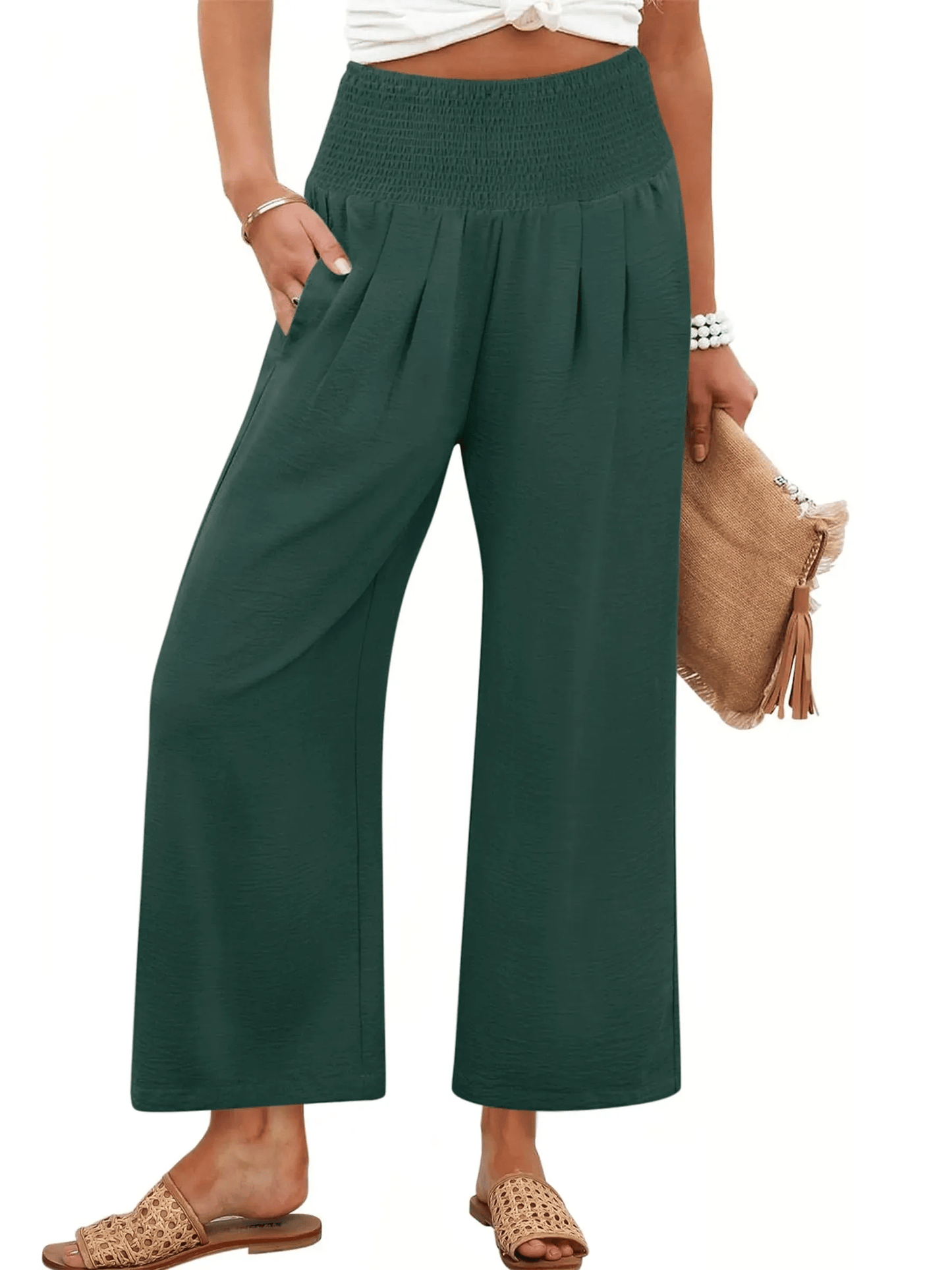 Women's Smocked Waist Wide Leg Palazzo Pants (Buy 2 Free Shipping)