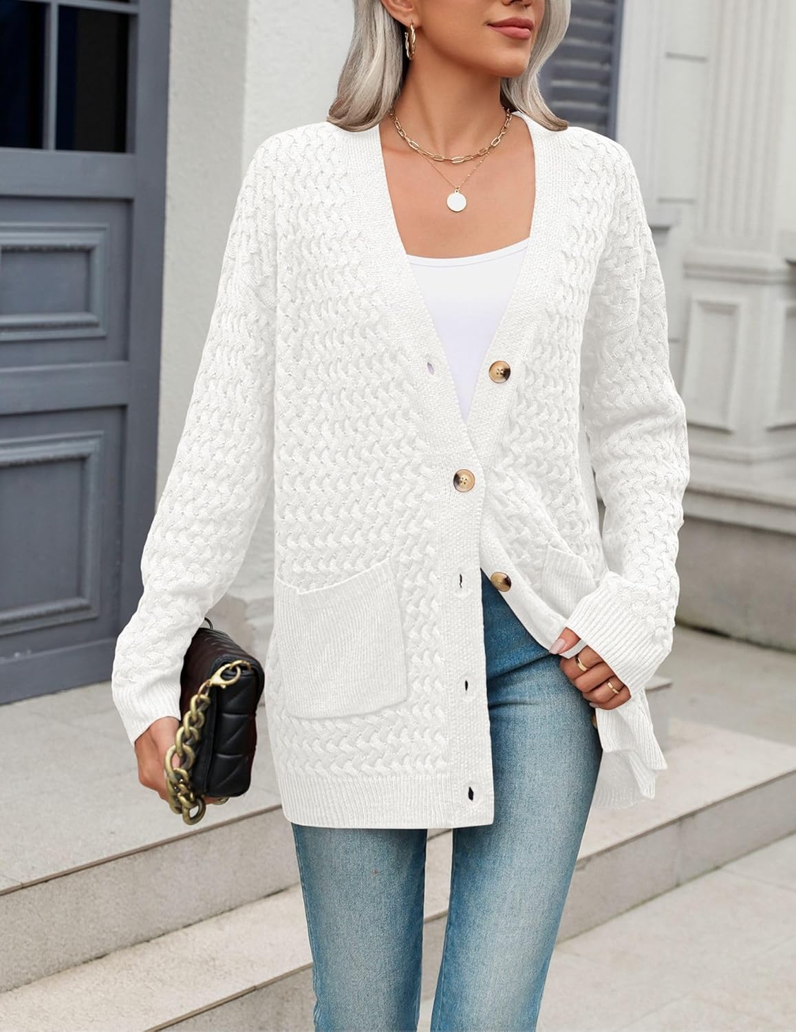 Zeagoo Womens 2024 Long Sleeve Chunky Cable Knit Fall Cardigans Sweaters Button Down Open Front Outerwear with Pockets