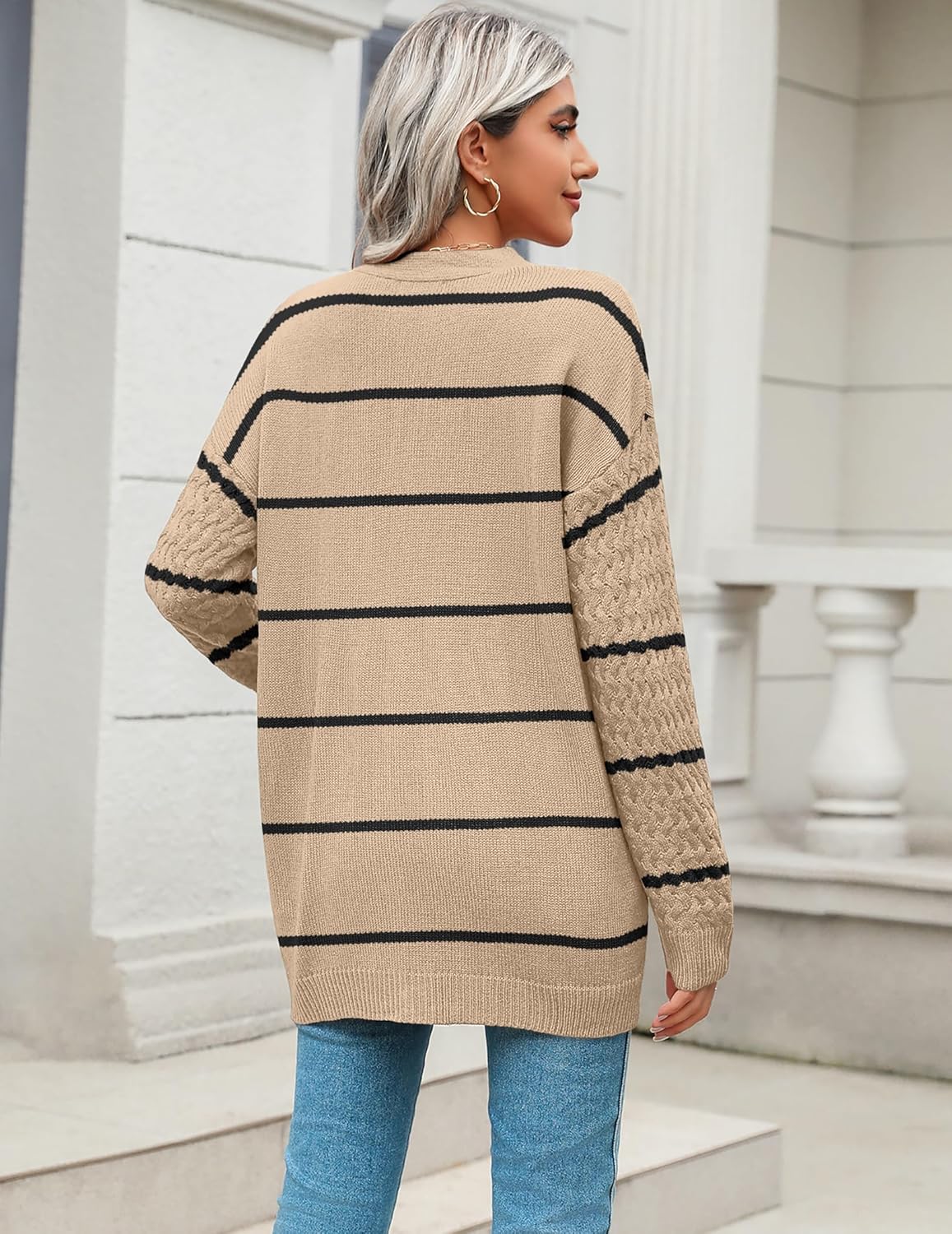 Zeagoo Womens 2024 Long Sleeve Chunky Cable Knit Fall Cardigans Sweaters Button Down Open Front Outerwear with Pockets