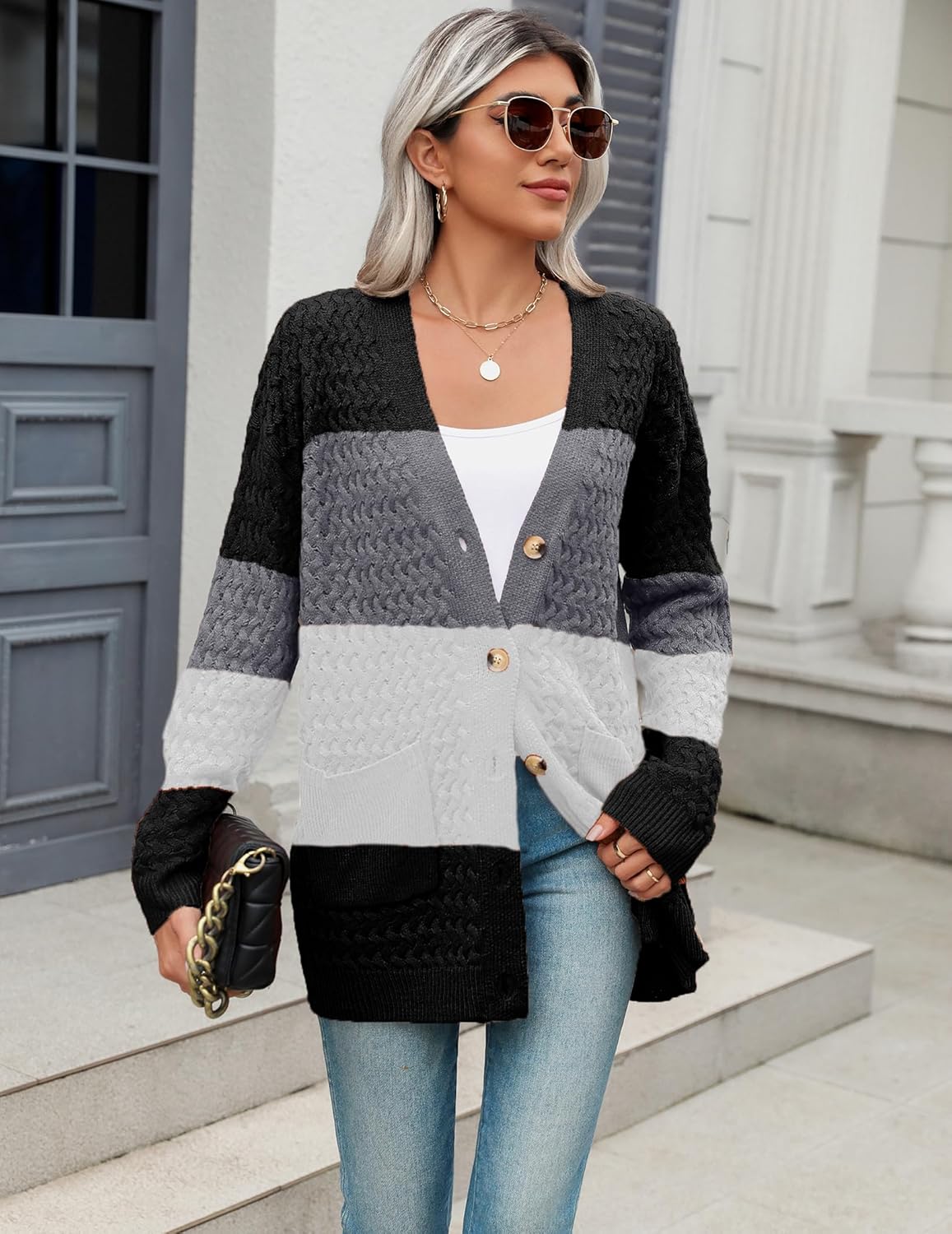 Zeagoo Womens 2024 Long Sleeve Chunky Cable Knit Fall Cardigans Sweaters Button Down Open Front Outerwear with Pockets