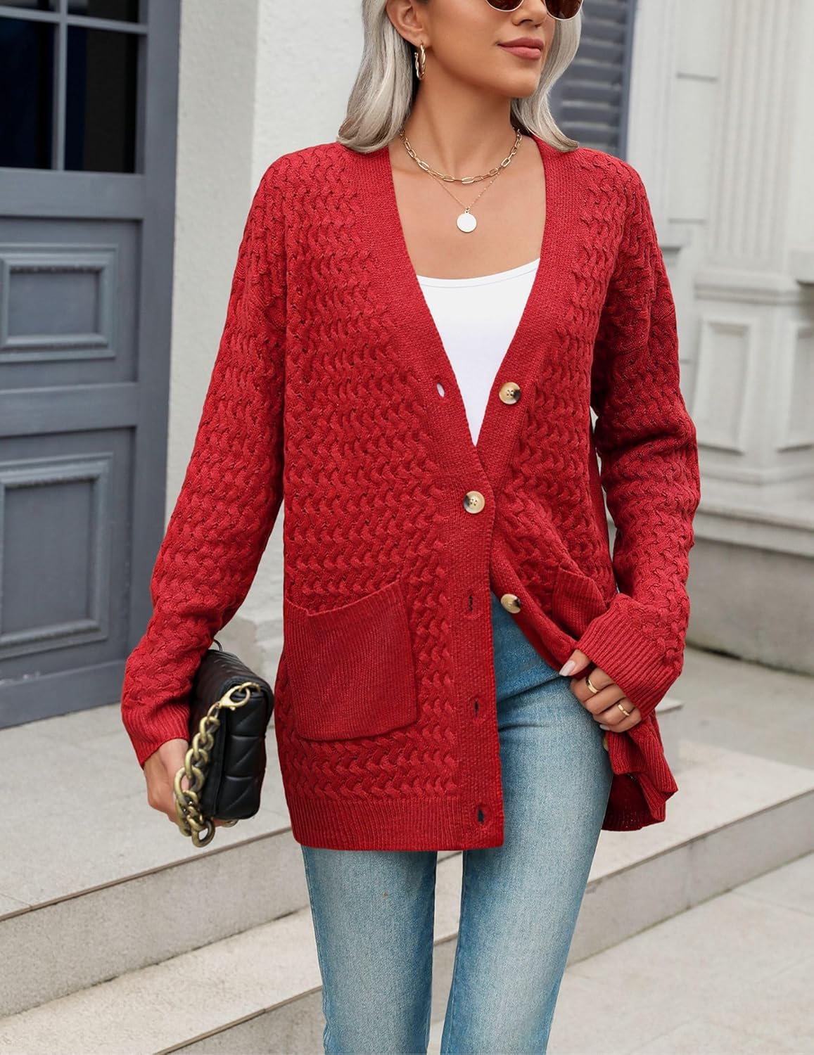 Zeagoo Womens 2024 Long Sleeve Chunky Cable Knit Fall Cardigans Sweaters Button Down Open Front Outerwear with Pockets