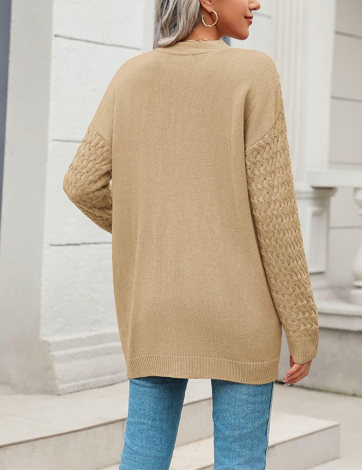 Zeagoo Womens 2024 Long Sleeve Chunky Cable Knit Fall Cardigans Sweaters Button Down Open Front Outerwear with Pockets