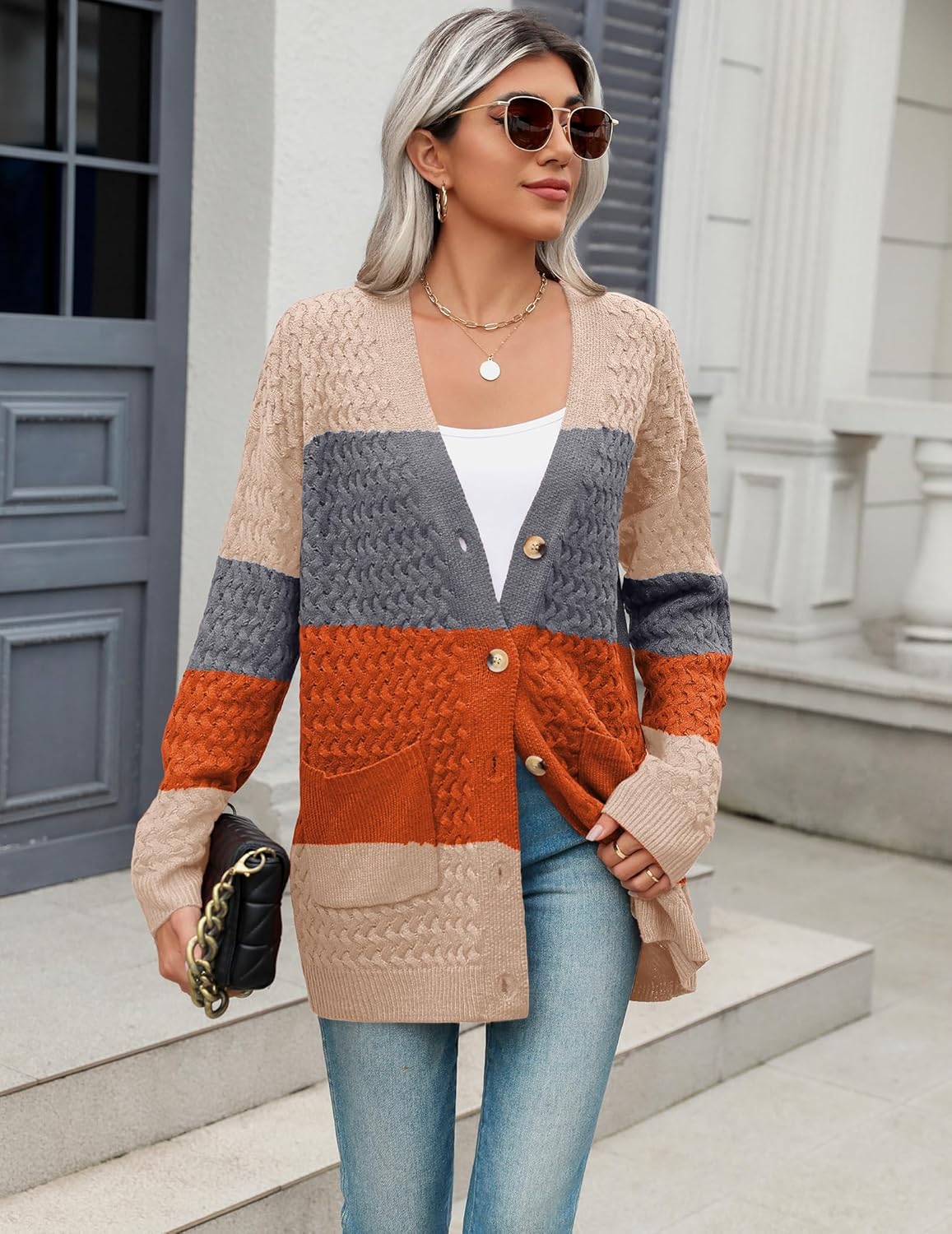 Zeagoo Womens 2024 Long Sleeve Chunky Cable Knit Fall Cardigans Sweaters Button Down Open Front Outerwear with Pockets