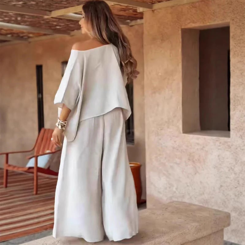 ⏳Limited time special offer💕 Women's two-piece set with off-the-shoulder top and wide-leg pants