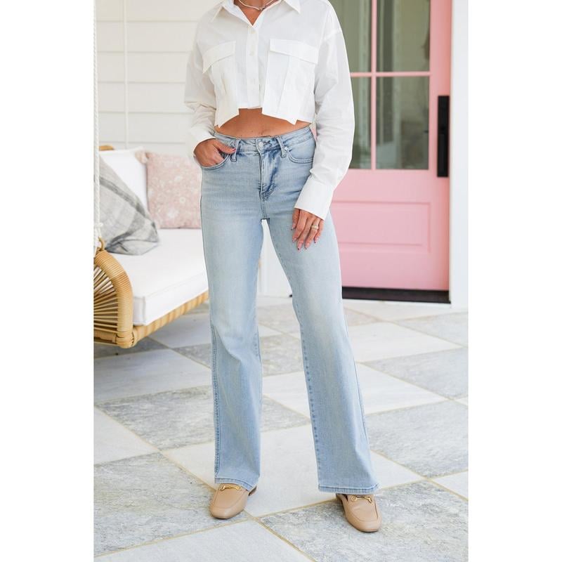 HALF PRICE💥High Rise Vintage Wash Tummy Control Top Straight Leg Jeans